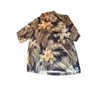 Tommy Bahama Mens 100% Silk Hawaiian Shirt L Floral Tropical Print Short Sleeve